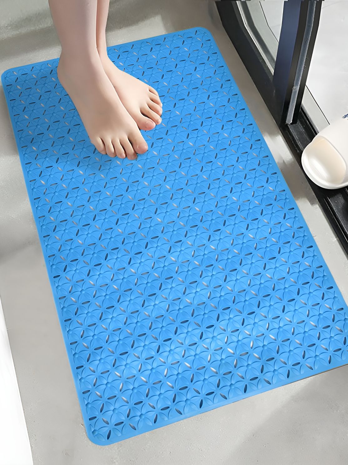 Yellow Weaves Blue Textured Shower Mat