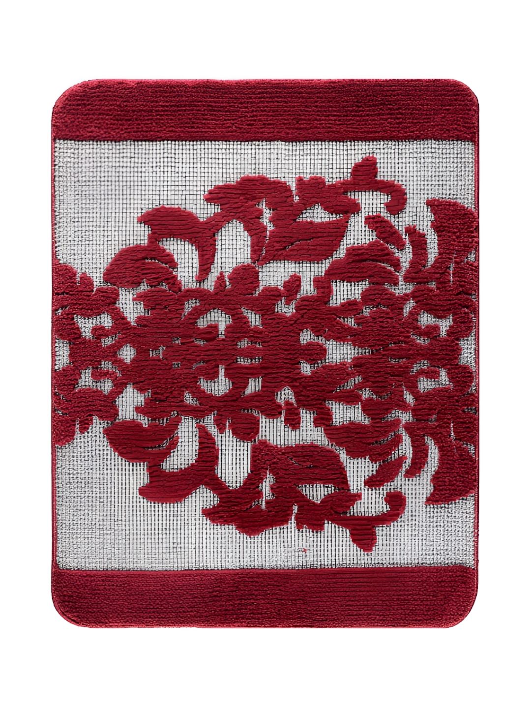 Saral Home Maroon & White Woven-Design 1850 GSM Microfiber Bath Rug