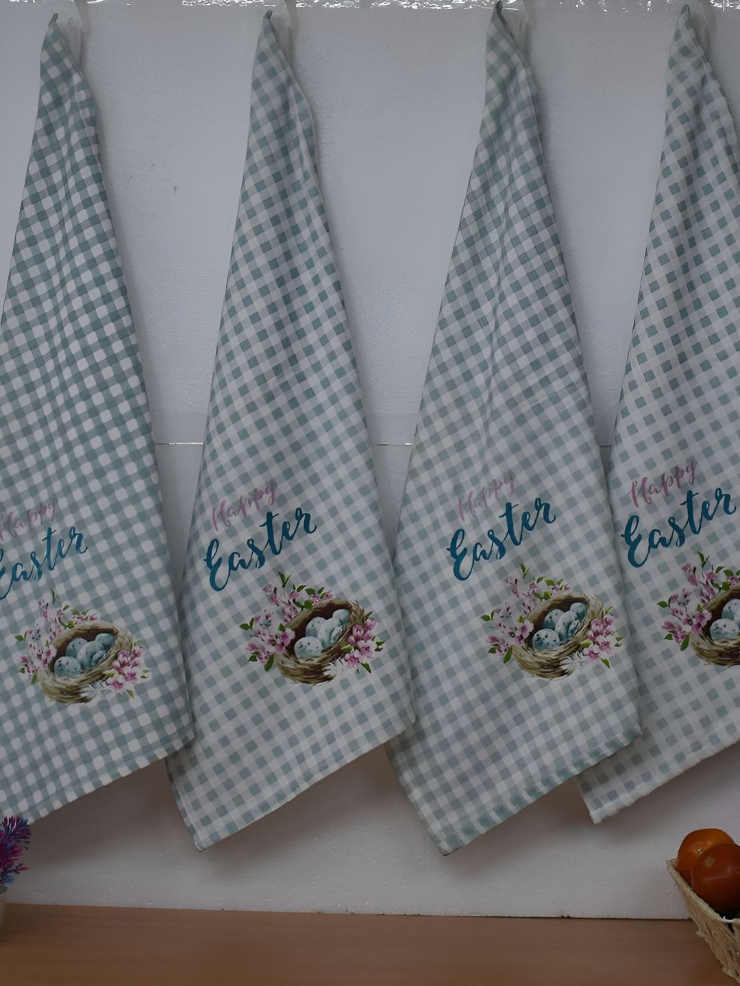 Aura Blue & White 4 Pieces Checked & Printed Pure Cotton Hand Towels