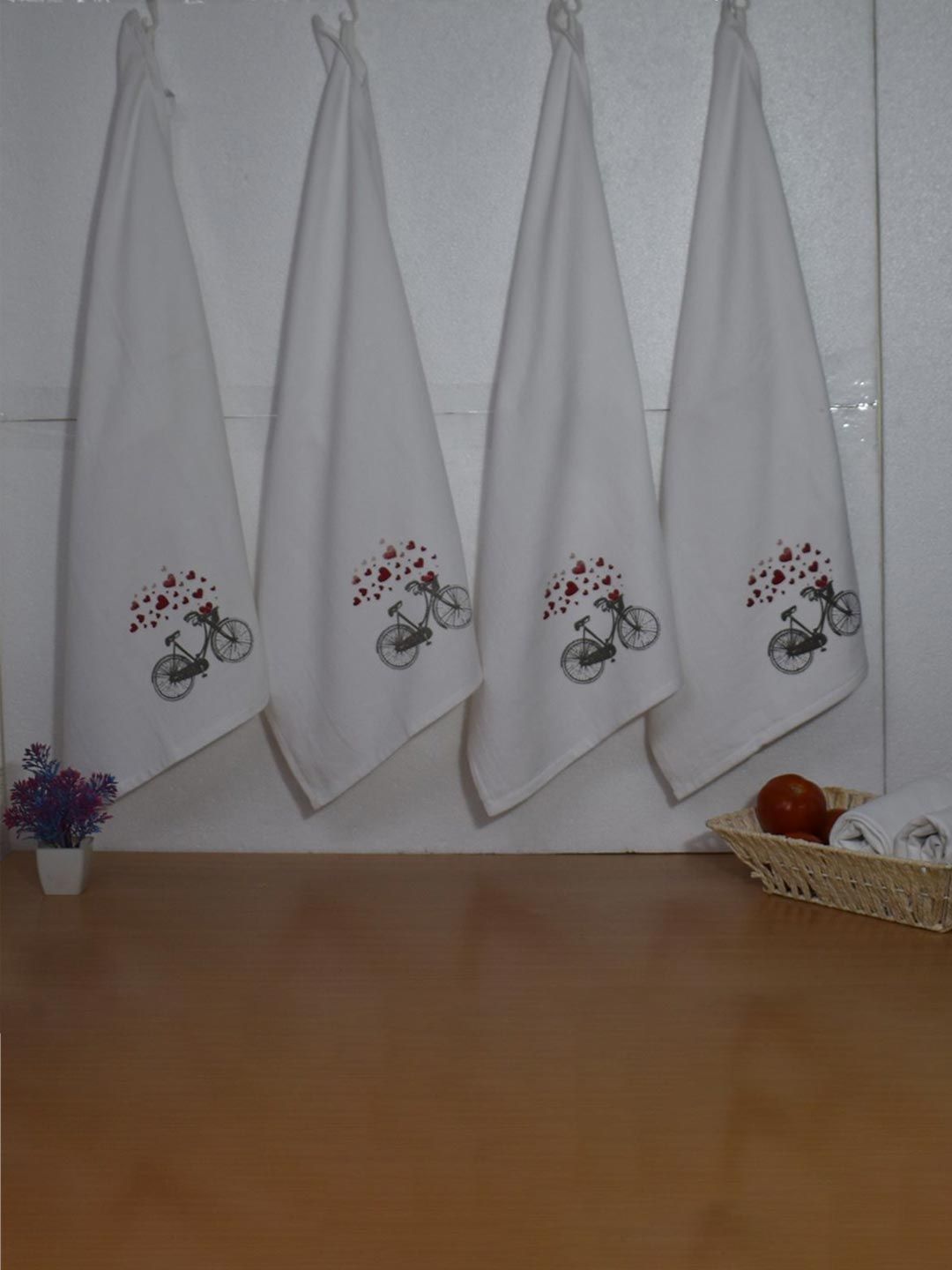 Aura White & Grey 4 Pieces Printed 300 GSM Pure Cotton Hand Towels