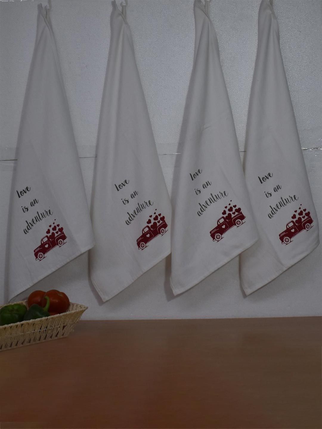 Aura White & Black 4 Pieces Printed 300 GSM Pure Cotton Hand Towels