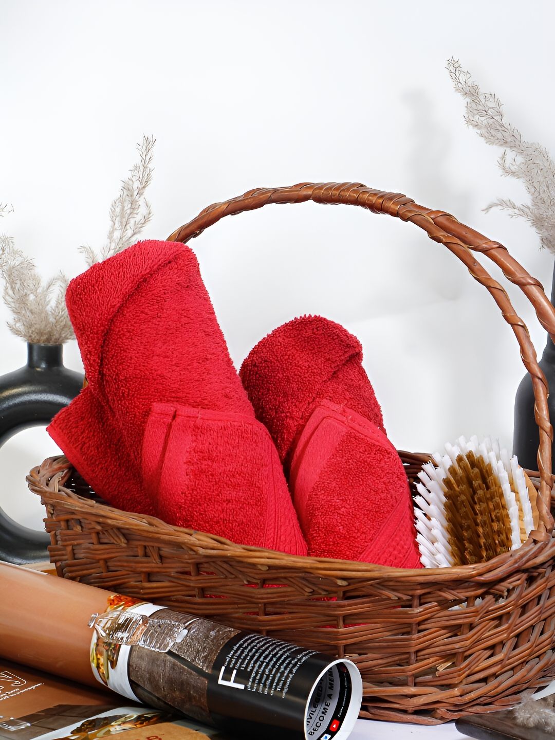 GAB 2 Pieces Red Pure Cotton Quick Dry Hand Towels 500 GSM