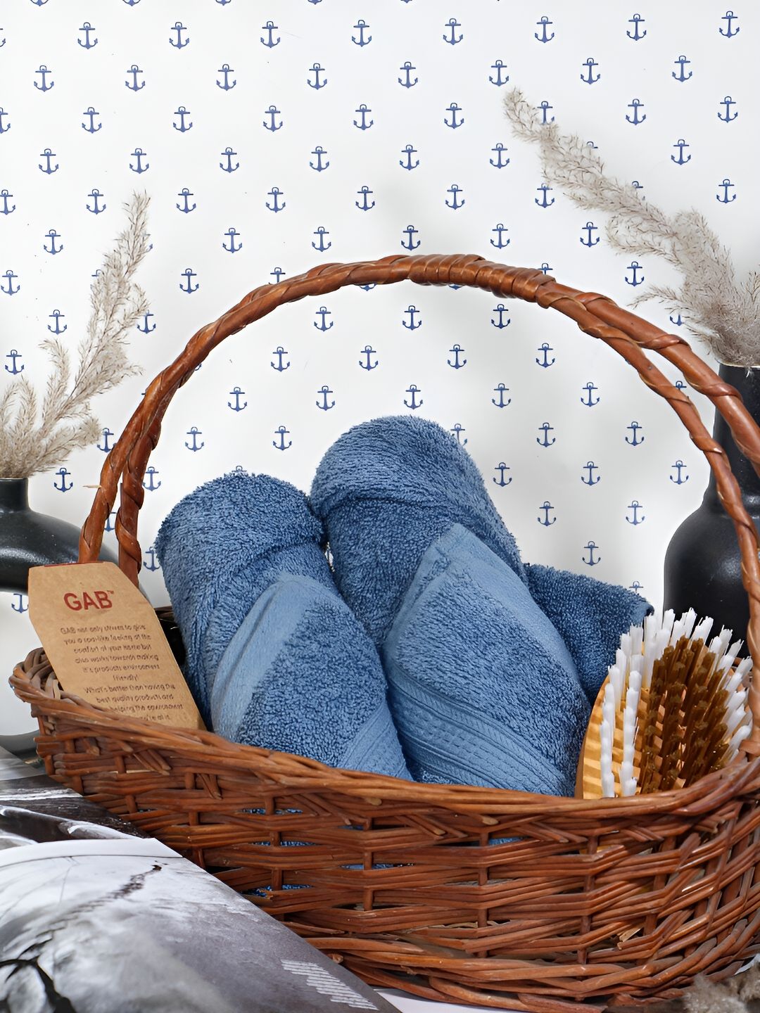 GAB 2 Pieces Grey Pure Cotton Cotton Hand Towels