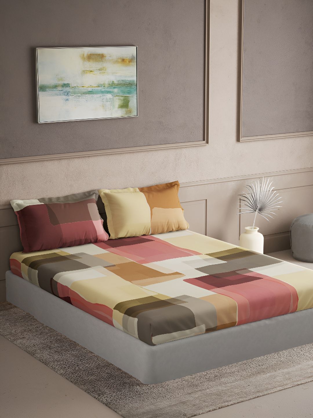 DDecor Live Beautiful Red Geometric Cotton 180 TC King Fine Bedsheet with 2 Pillow Covers-108 x 108 inches