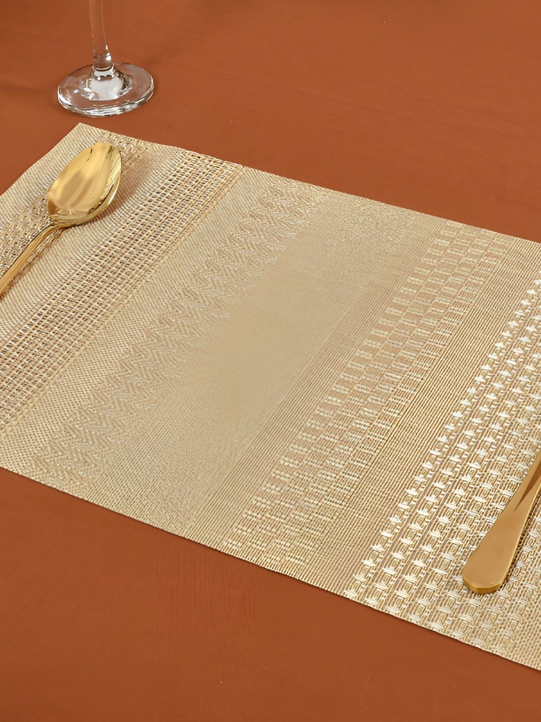 Yellow Weaves 6-Pcs Beige Woven Design Table Placemats