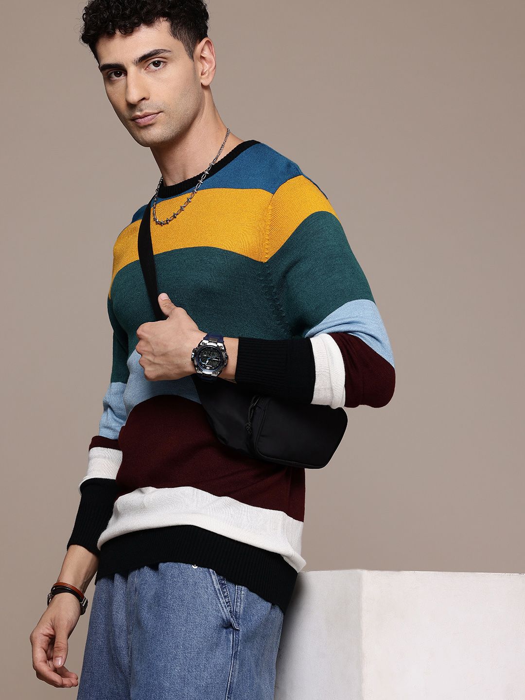 Roadster Men Striped Acrylic Pullover deal from myntra