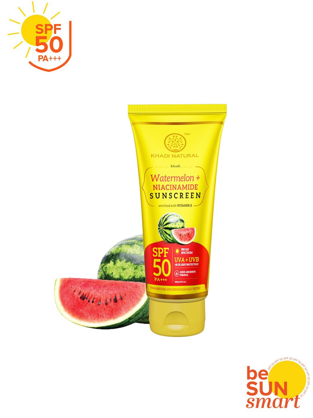 Khadi Natural Watermelon + Niacinamide Sunscreen SPF 50 PA+++  Protect  From UVA-100gm