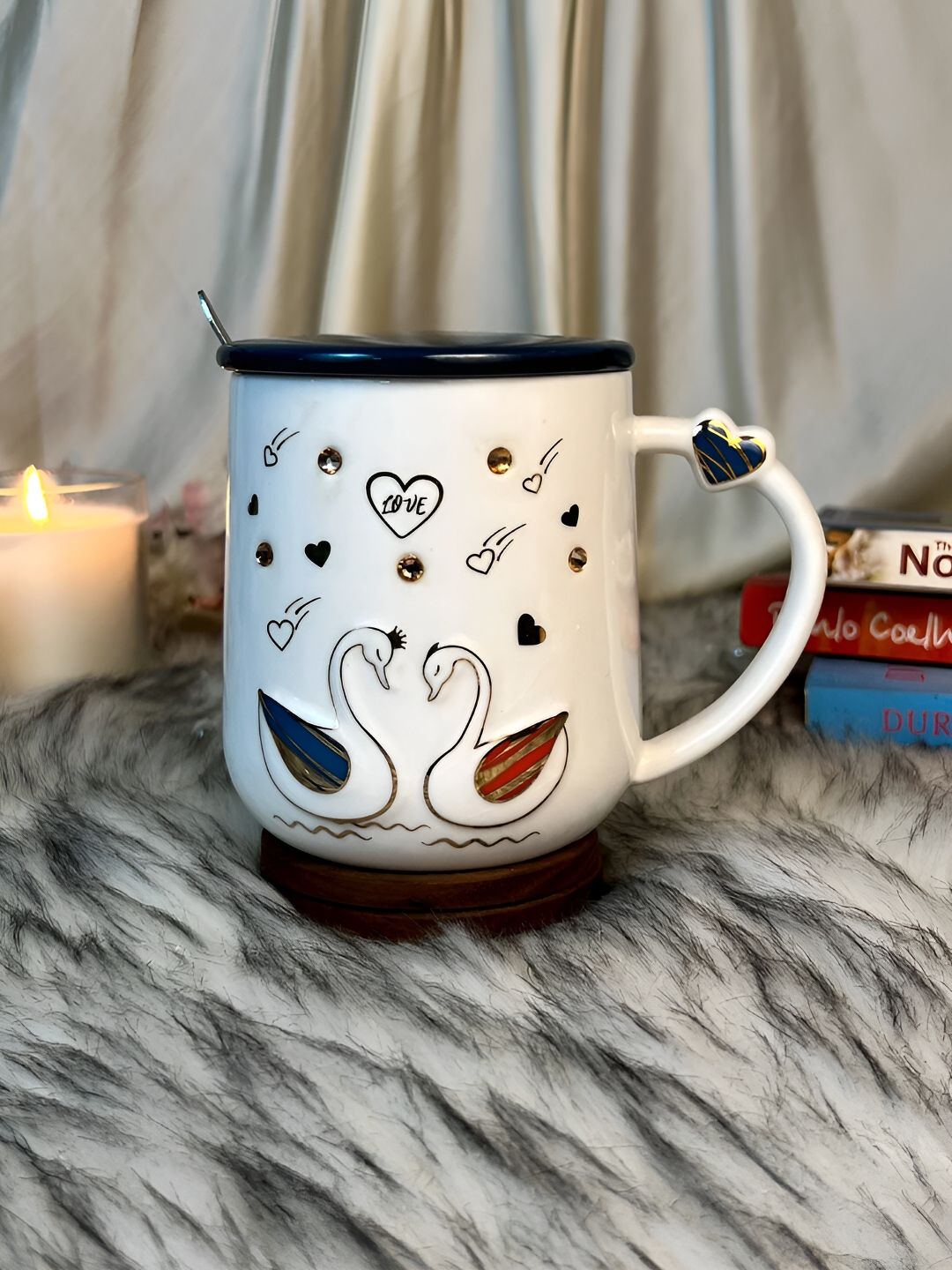 Giftii White & Black 3 Pieces Printed Ceramic Glossy Mugs 350 ml
