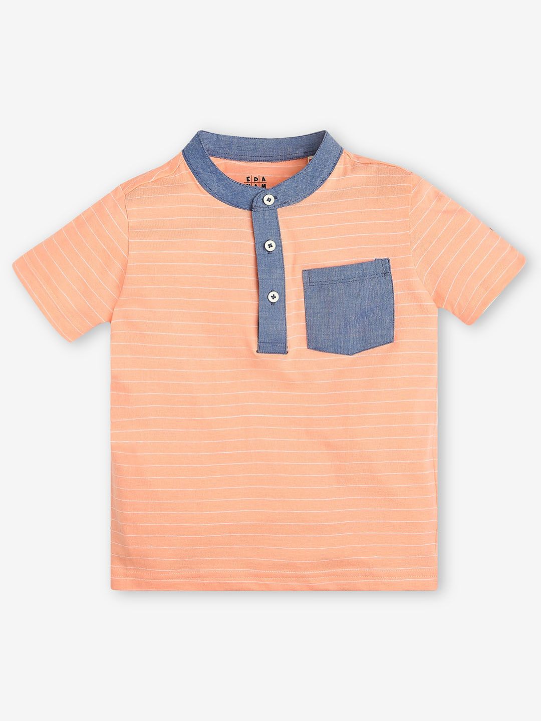 Ed-a-Mamma Boys Striped Henley Neck Bio Finish Pockets T-shirt