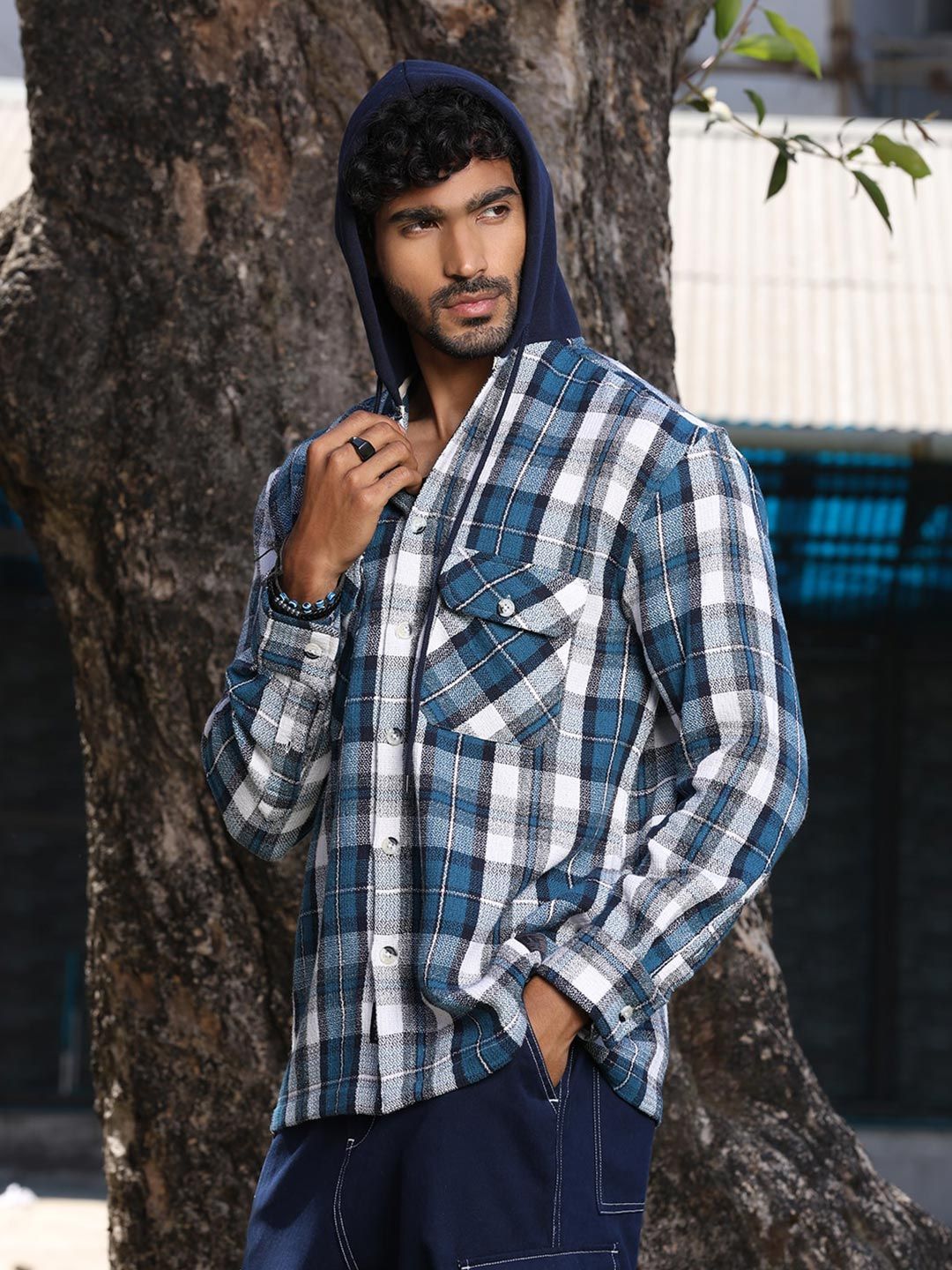ALOUND OVERSIZED CHECK SHIRTS 新品　Mサイズ Buy The Roadster Lifestyle Co Checked Pure Cotton Hooded Oversized