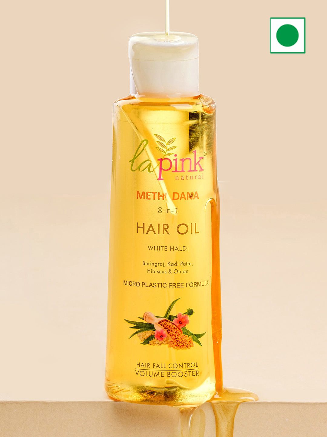 La Pink Methi Dana 8-in-1 Hair Fall Control Oil with Bhringraj, Hibiscus & Onion - 150ml