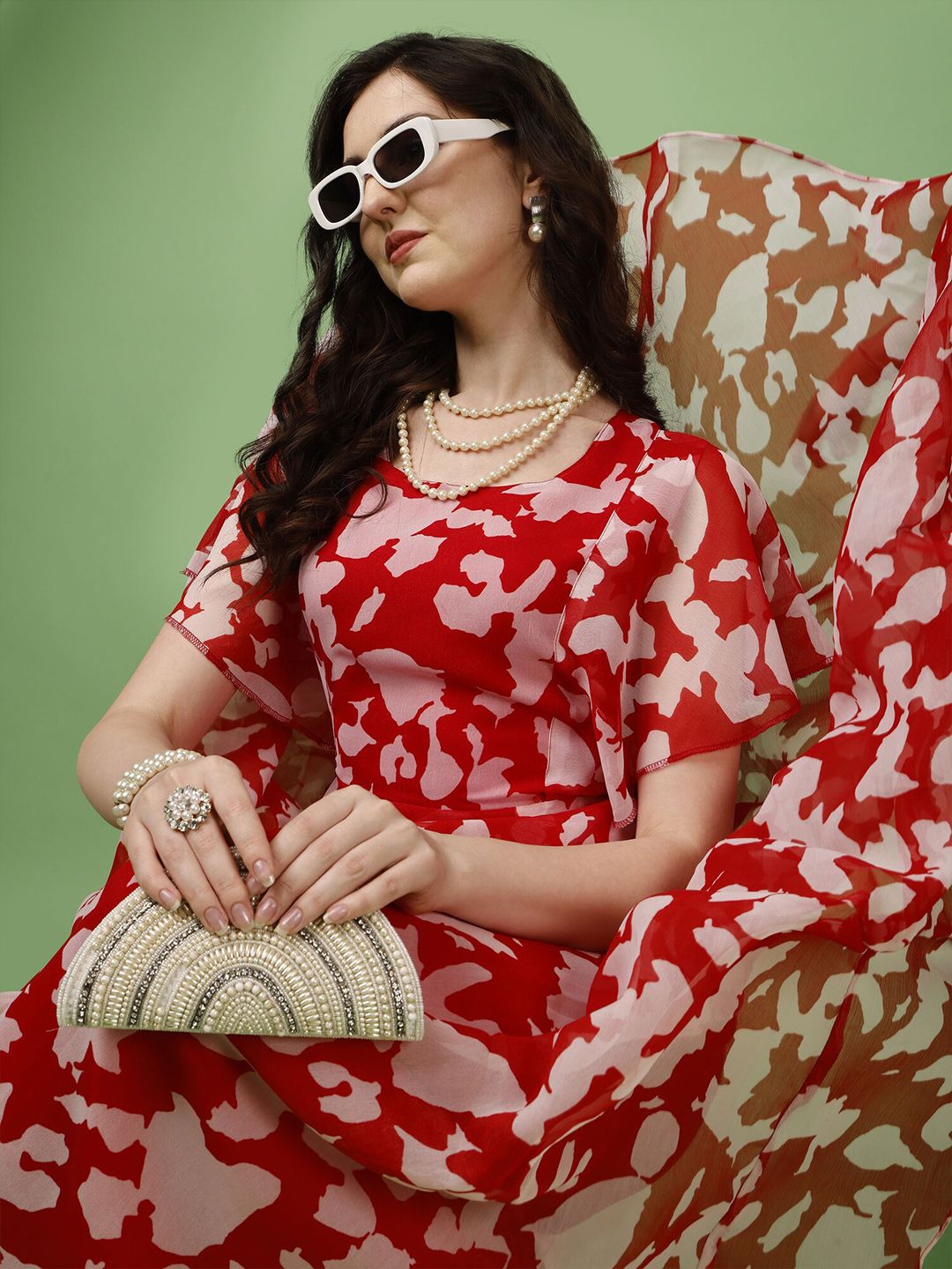 Buy Fashion2wear Floral Print Flutter Sleeve Georgette Maxi Dress