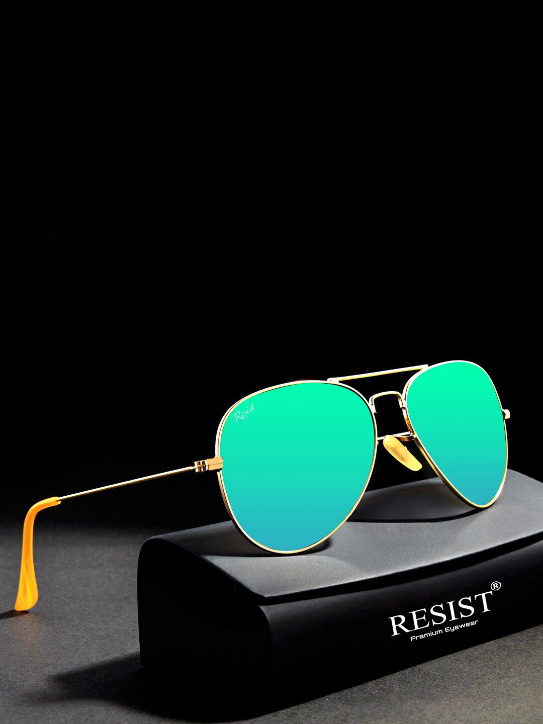 RESIST EYEWEAR Unisex Aviator Sunglasses with UV Protected Lens AV GOLD GREEN REVO2