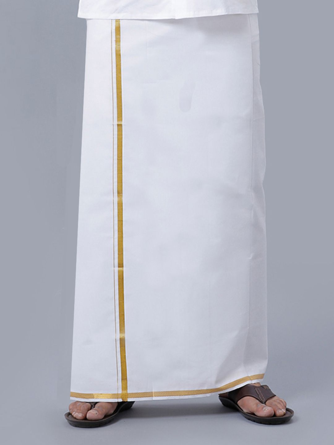 Ramraj Men Cotton White Solid Gold Jari Border Double Layer Dhoti