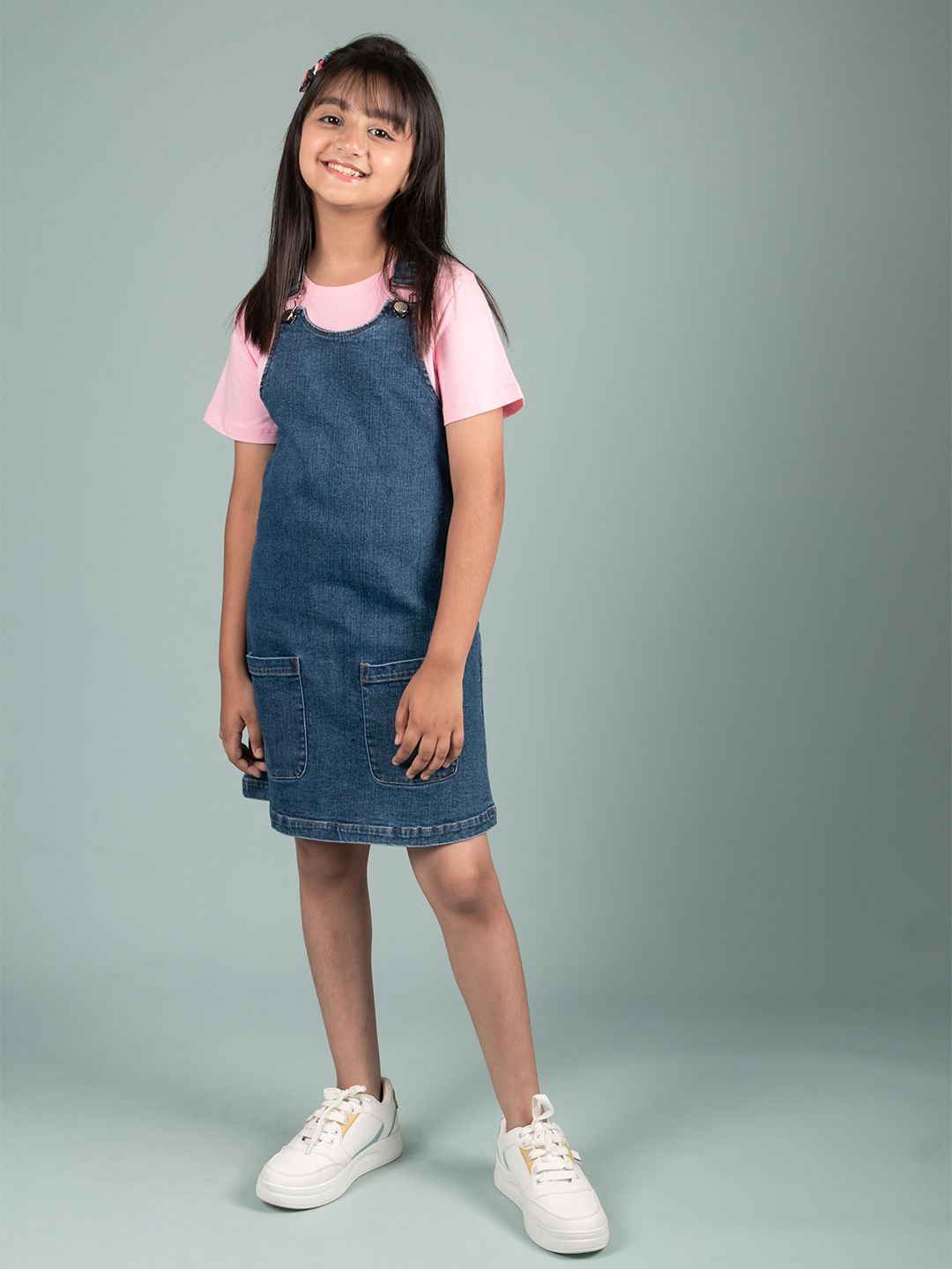Buy TWEENY MINI Girls Denim Pinafore Dress with T-shirt - Dresses