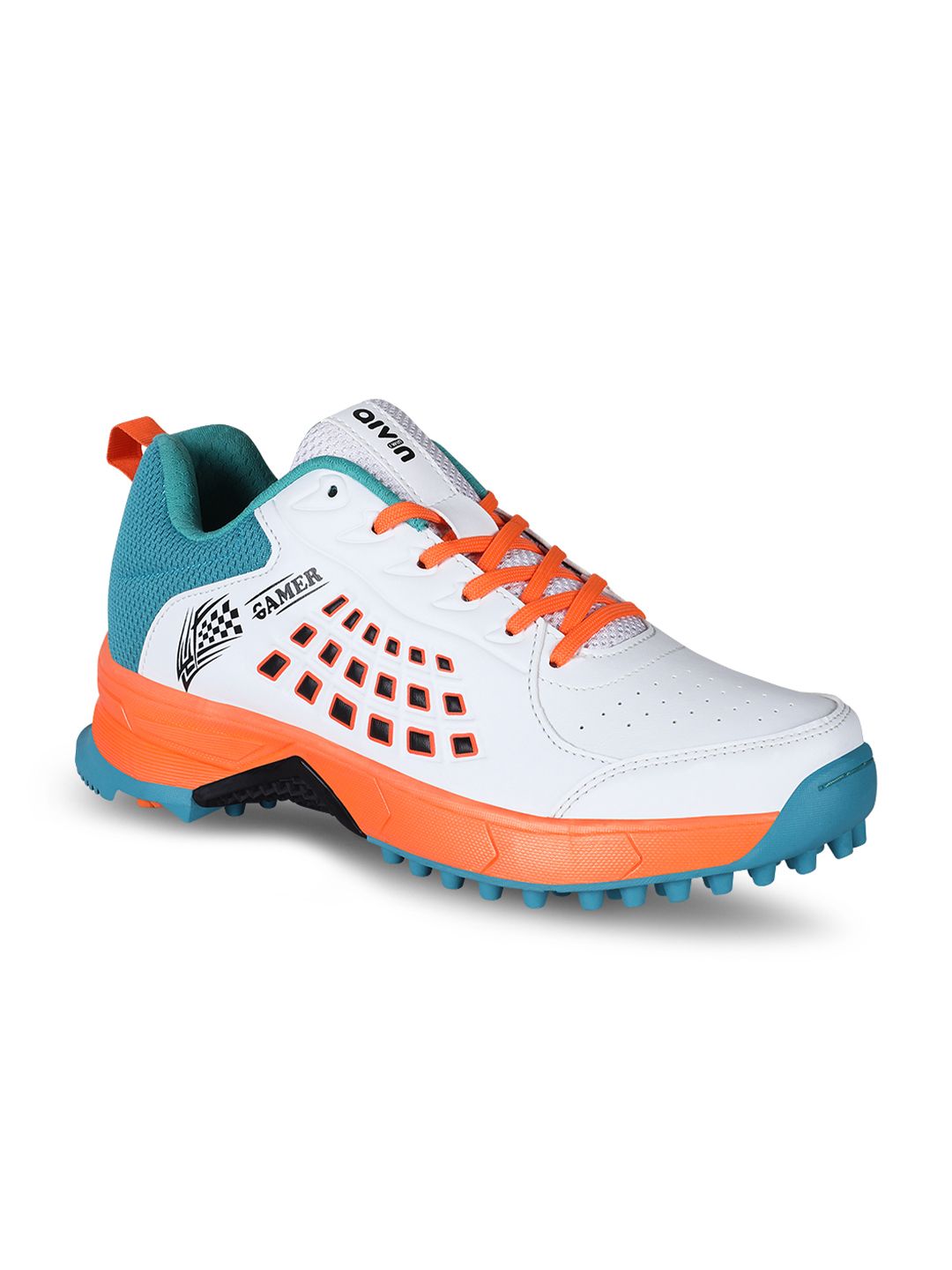 Aivin Gamer Men White And Orange Cricket Shoes