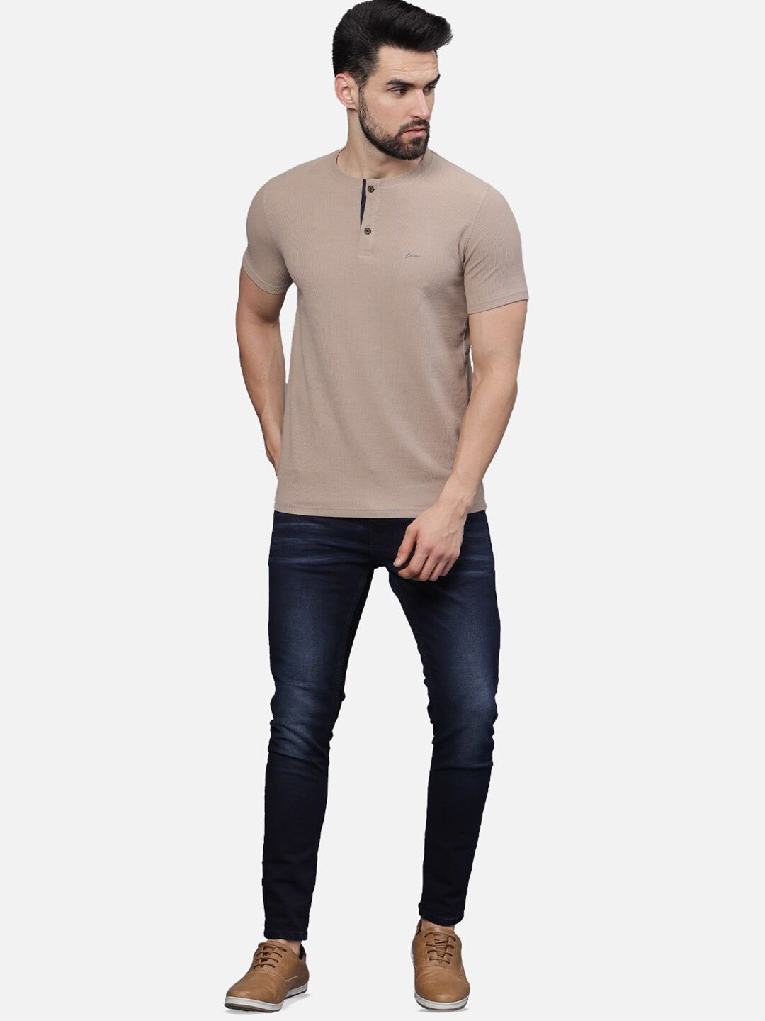 Buy t-base Men Henley Neck Raw Edge T-shirt - Tshirts for Men