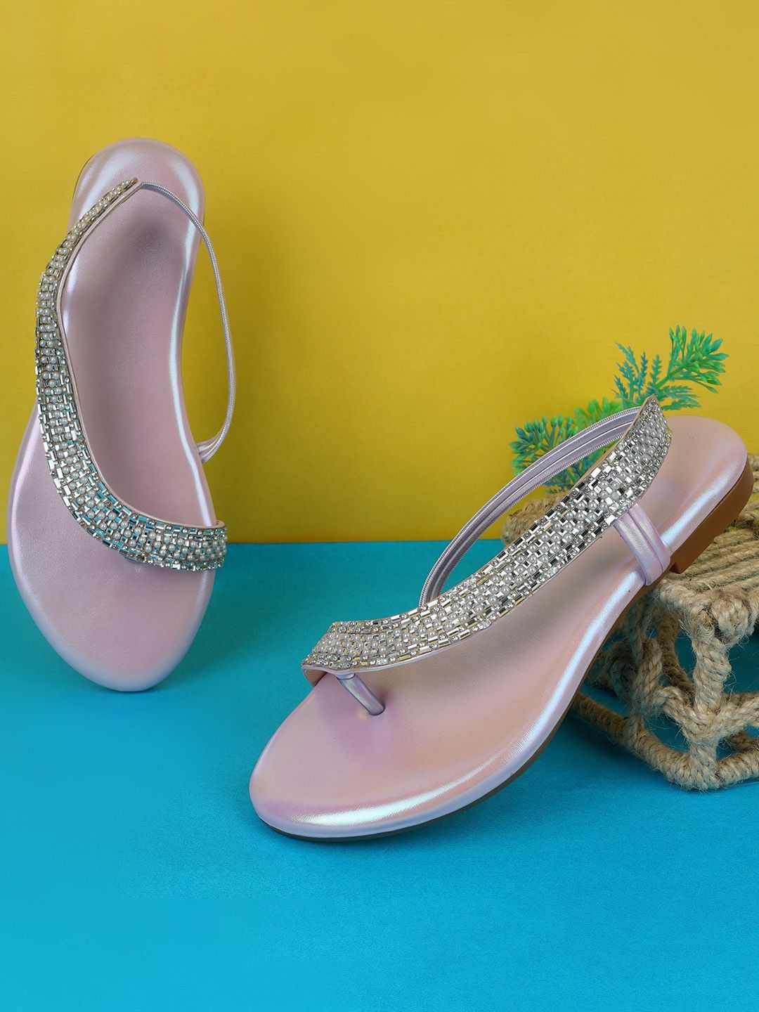 BAESD Embellished Open Toe Flats