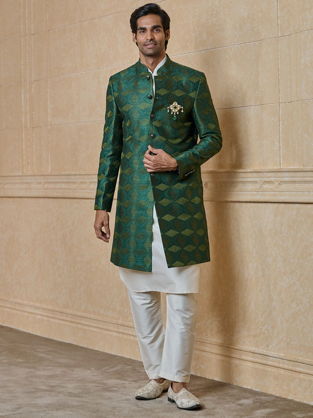 Tasva Embroidered Mandarin Collar Sherwani Set
