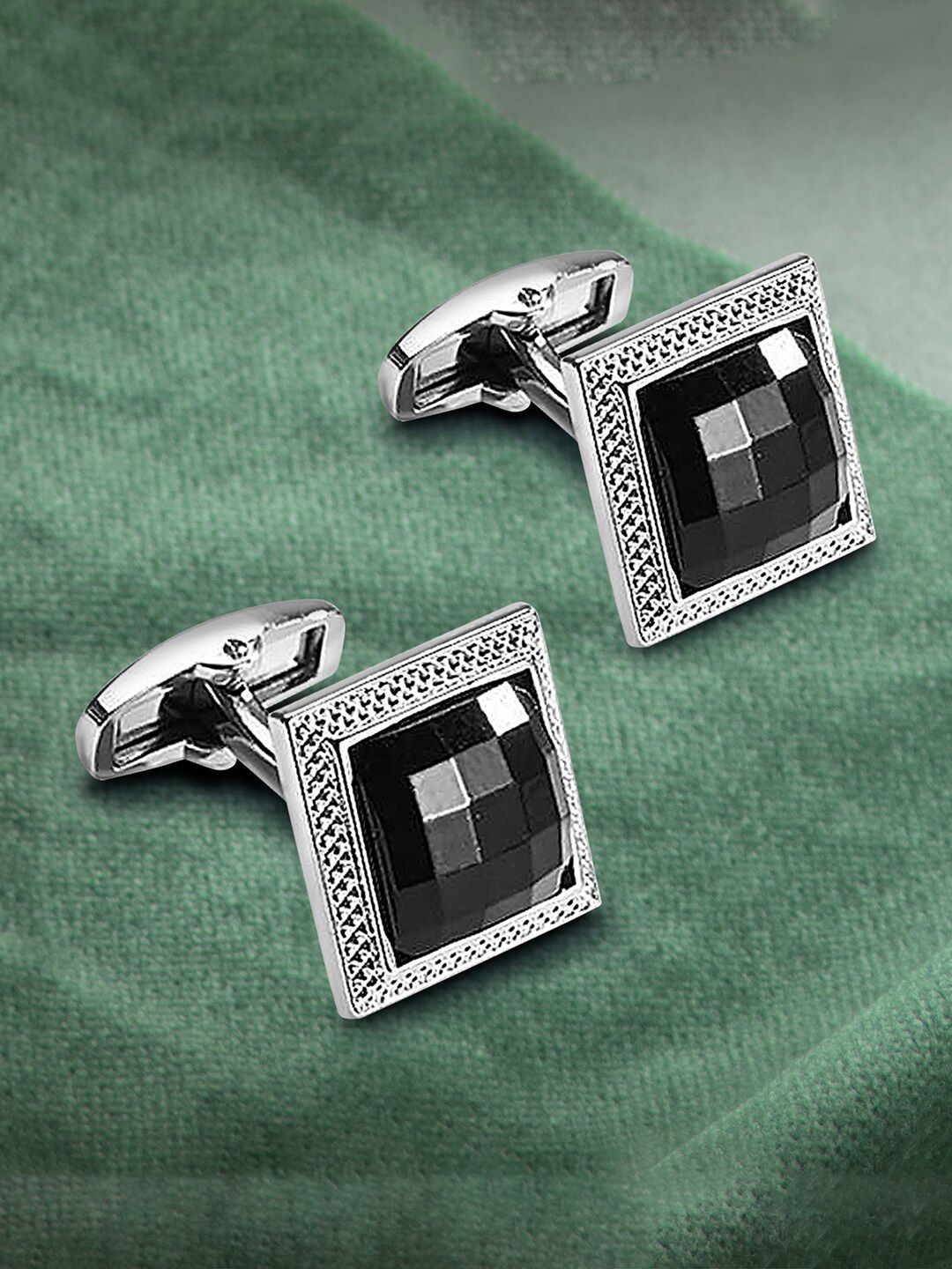 Peora Silver-Plated Embellished Square Shape Cufflink
