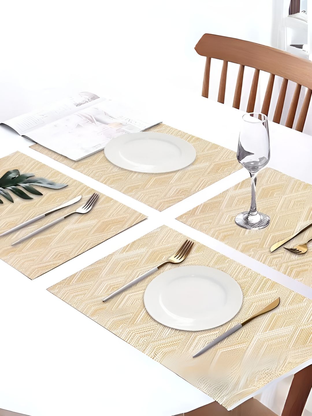 UniKart Beige 10 Pieces Woven Design Table Placemats