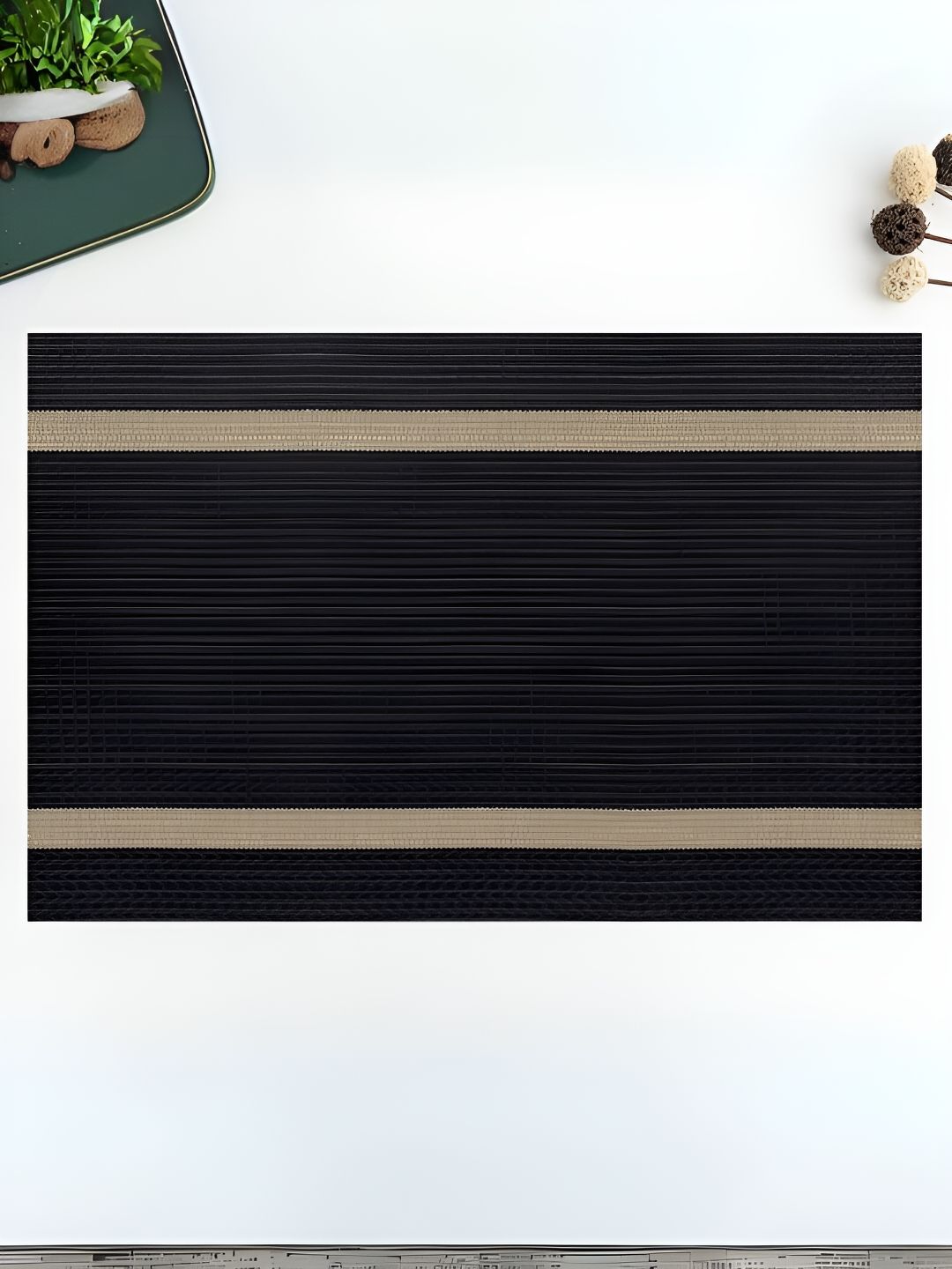 UniKart Black & Brown 10 Pieces Striped Anti-Slip Rectangle Table Placemats
