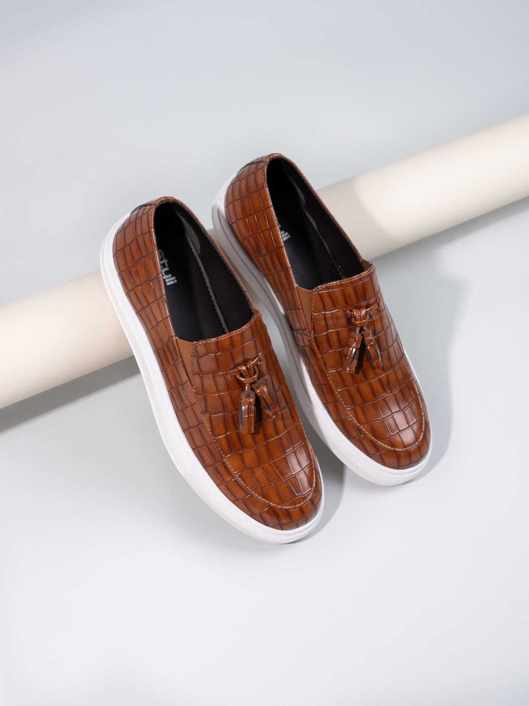 Styli Men Croc Embossed Slip-On Loafers