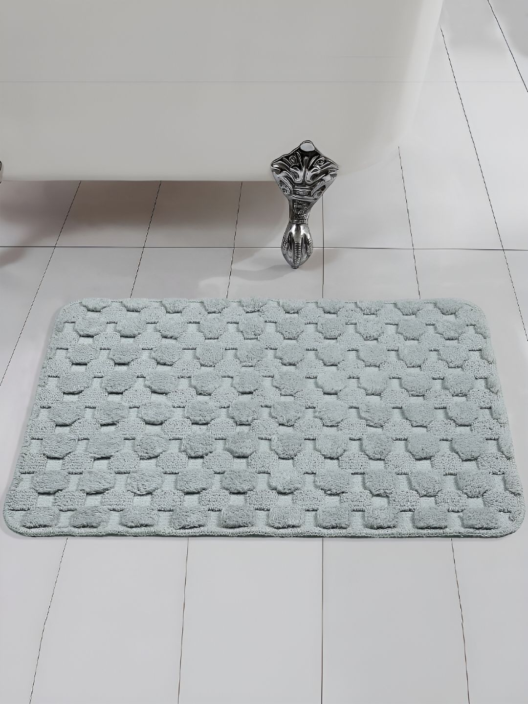 Saral Home Grey Textured Cotton 1000 GSM Anti-Skid Bath Rug