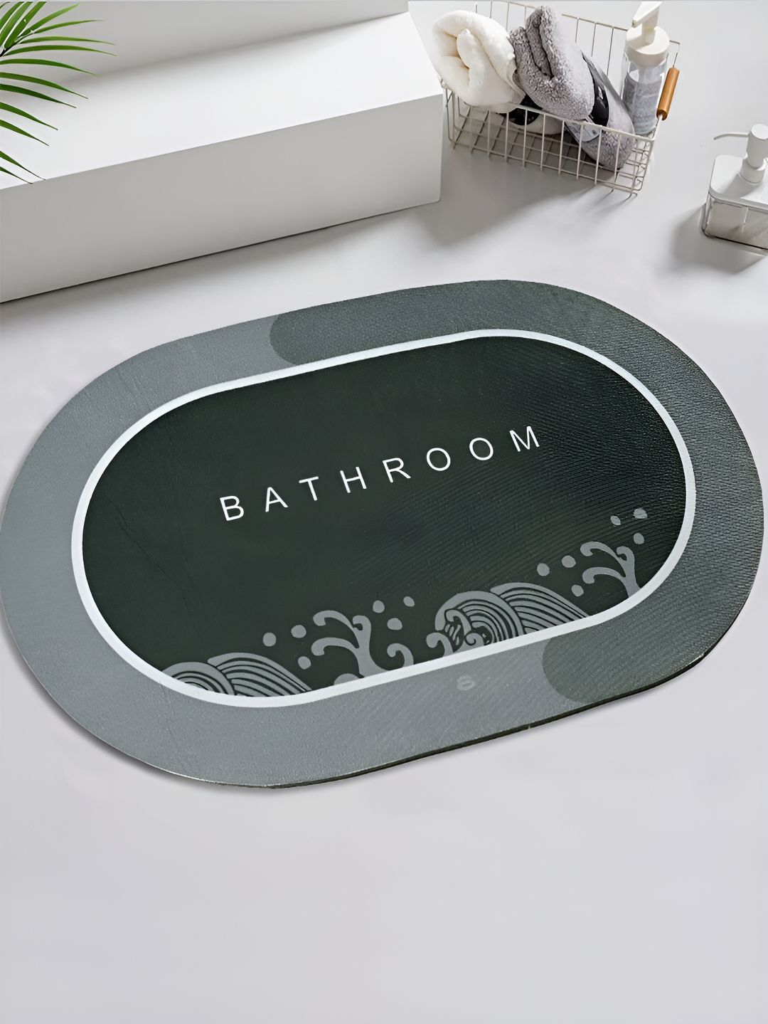 Saral Home Green Printed Anti-Skid Bath Rug