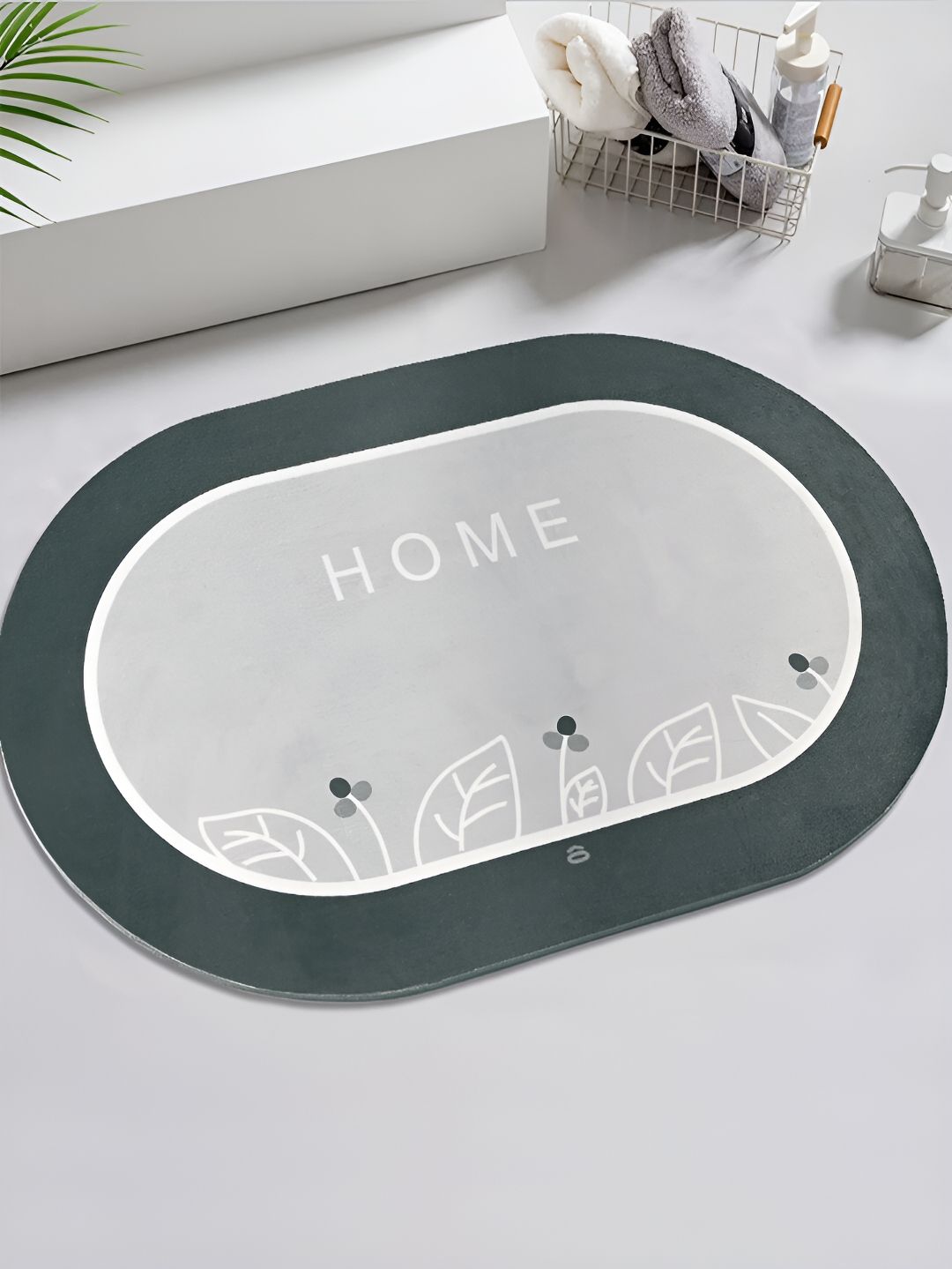 Saral Home Grey Printed 1000 GSM Anti-Skid Bath Rug