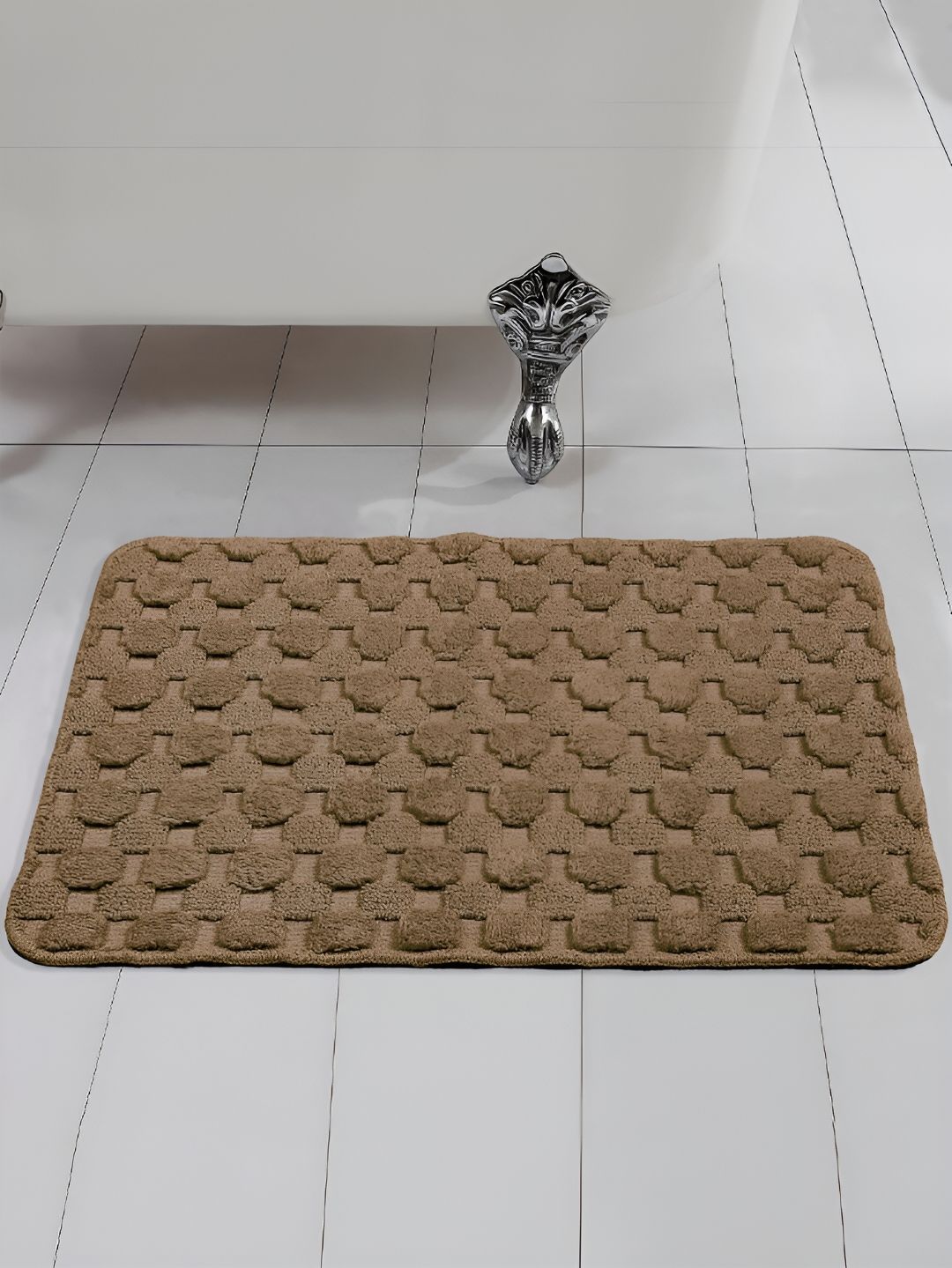 Saral Home Brown Textured 1000 GSM Cotton Antiskid Bath Mat