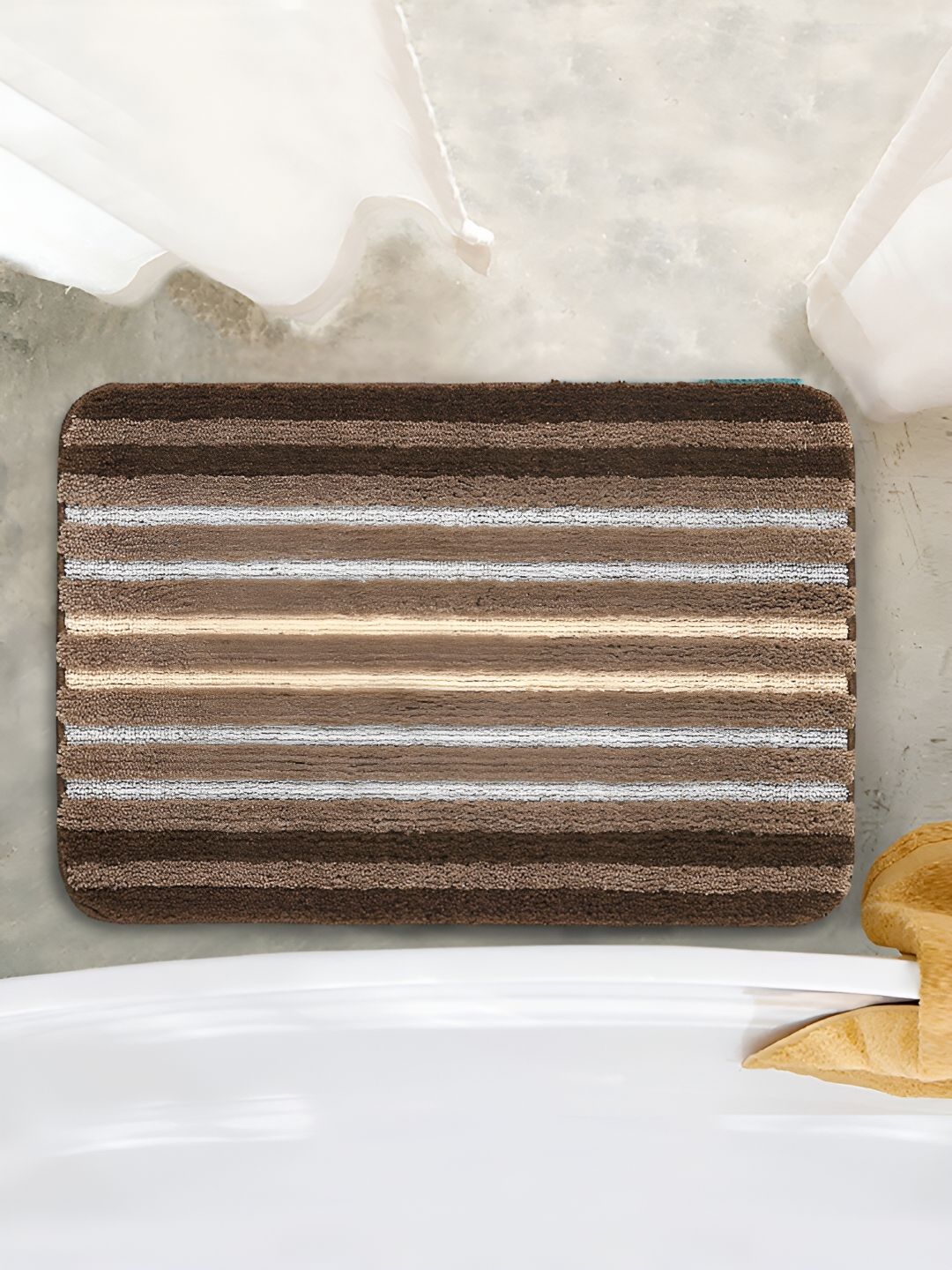 Saral Home Brown Striped Antiskid Bath Rugs