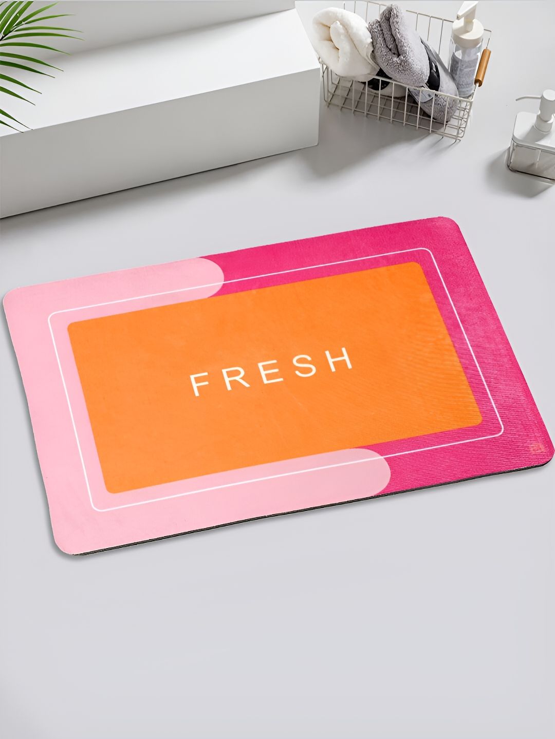 Saral Home Pink & Orange Printed 1000 GSM Anti-Skid Bath Rug