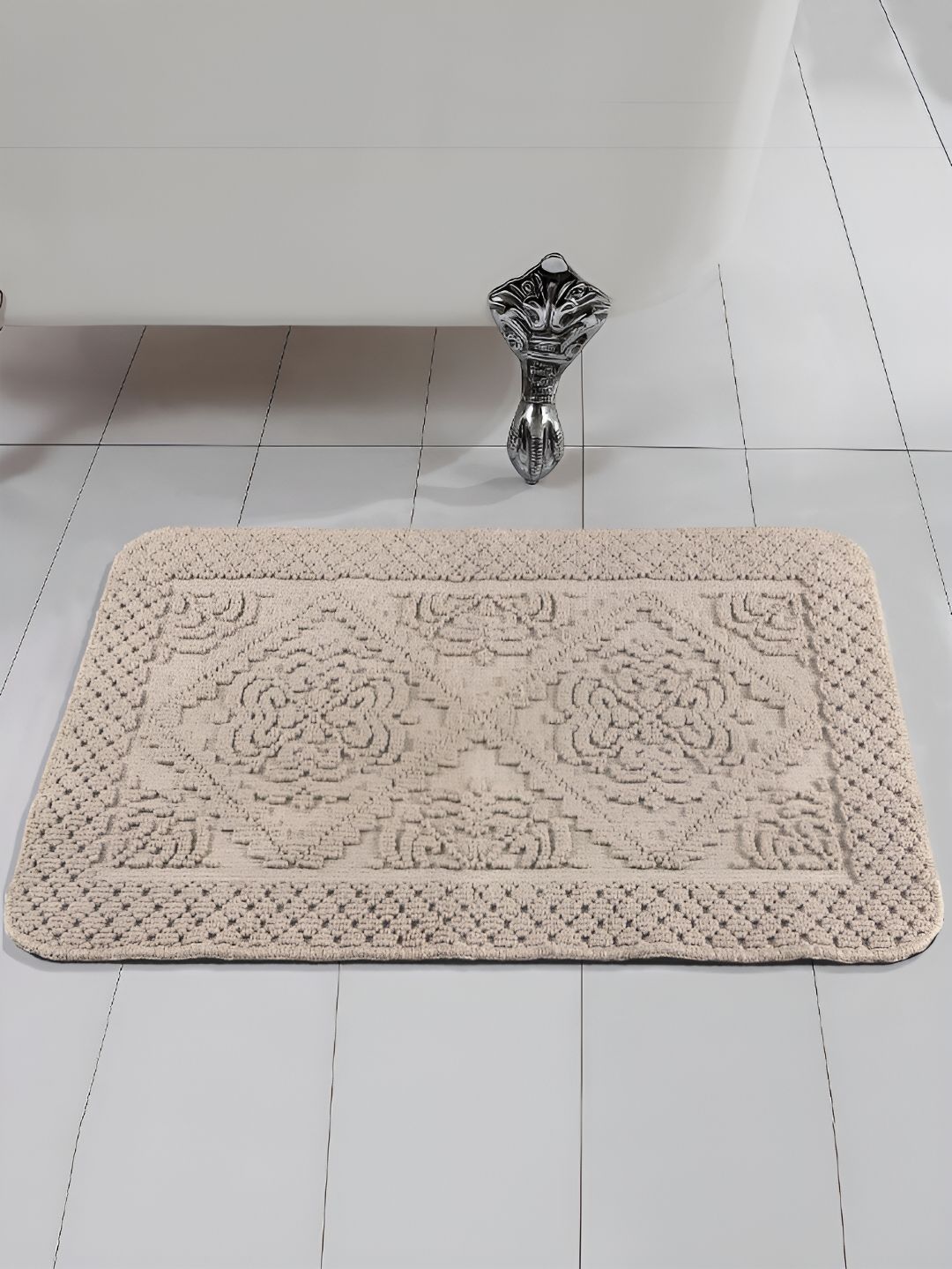 Saral Home KAKU Beige 1000 GSM Cotton Antiskid Bathmat