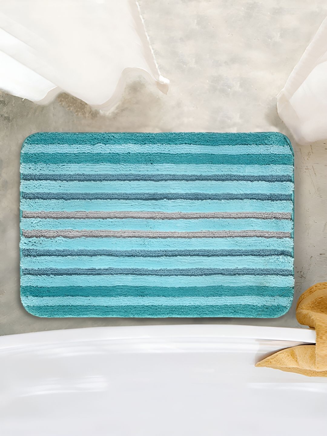 Saral Home Turquoise Blue Antiskid Bath Rug