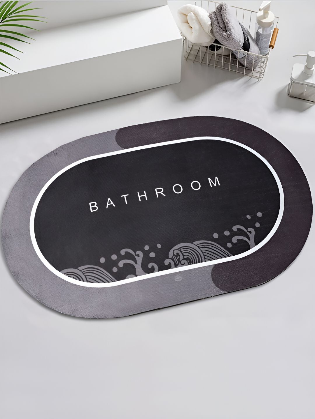 Saral Home Brown Printed 1000 GSM Anti-Skid Bath Rug