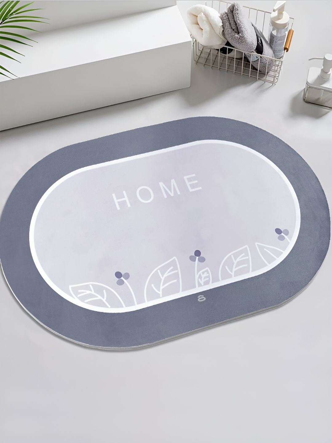 Saral Home Blue Printed 1000 GSM Anti-Skid Bath Rug