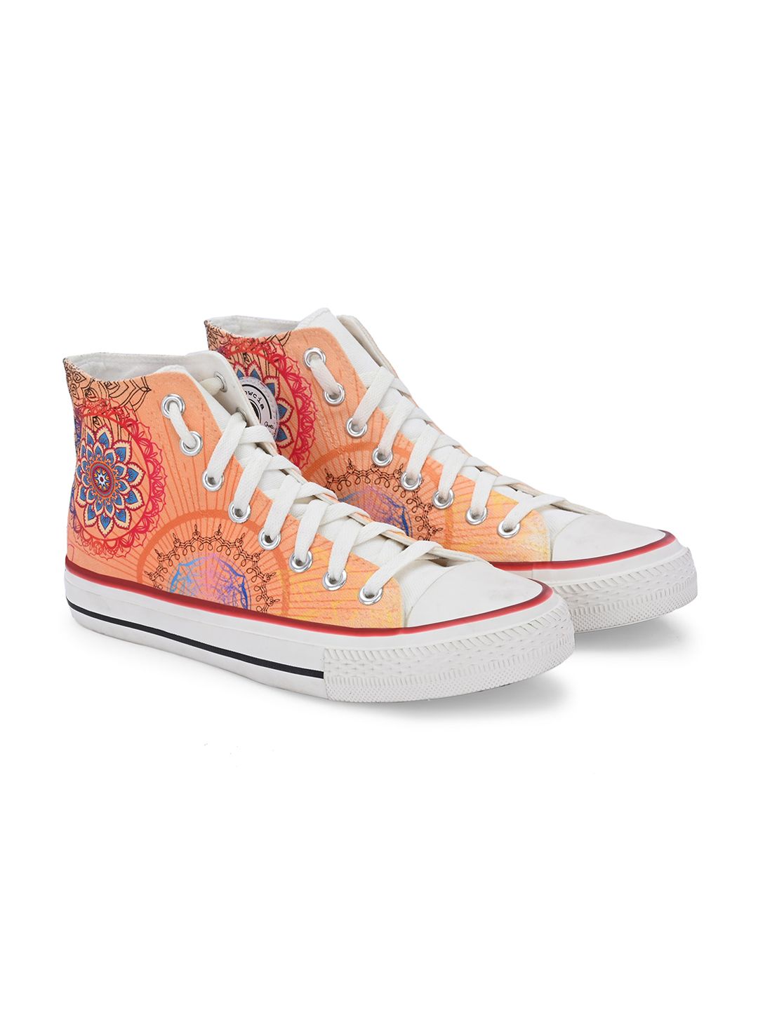 CROWCIA LONDON Men Printed Lightweight High-Top Canvas Sneakers