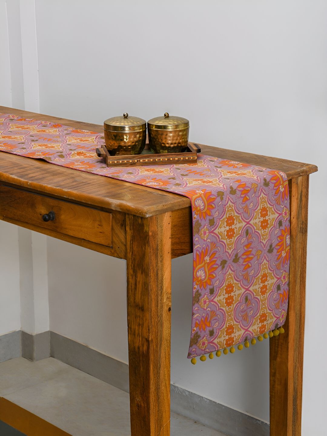 Ratan Cart Grey & Purple Floral Printed Pure Cotton Rectangle Table Runner