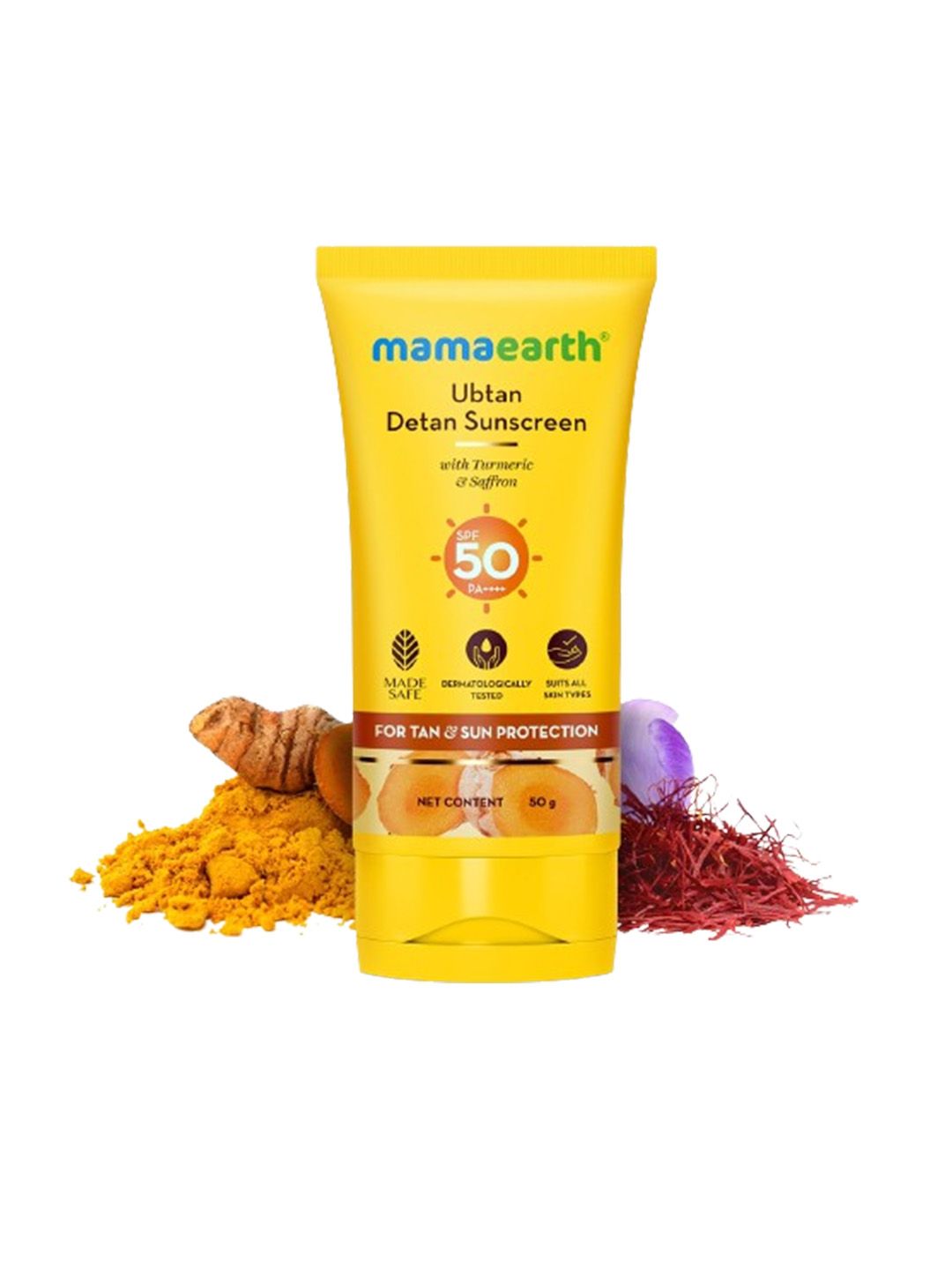 Mamaearth Ubtan Detan Sunscreen With Turmeric & Saffron SPF 50 & PA++++  - 50g