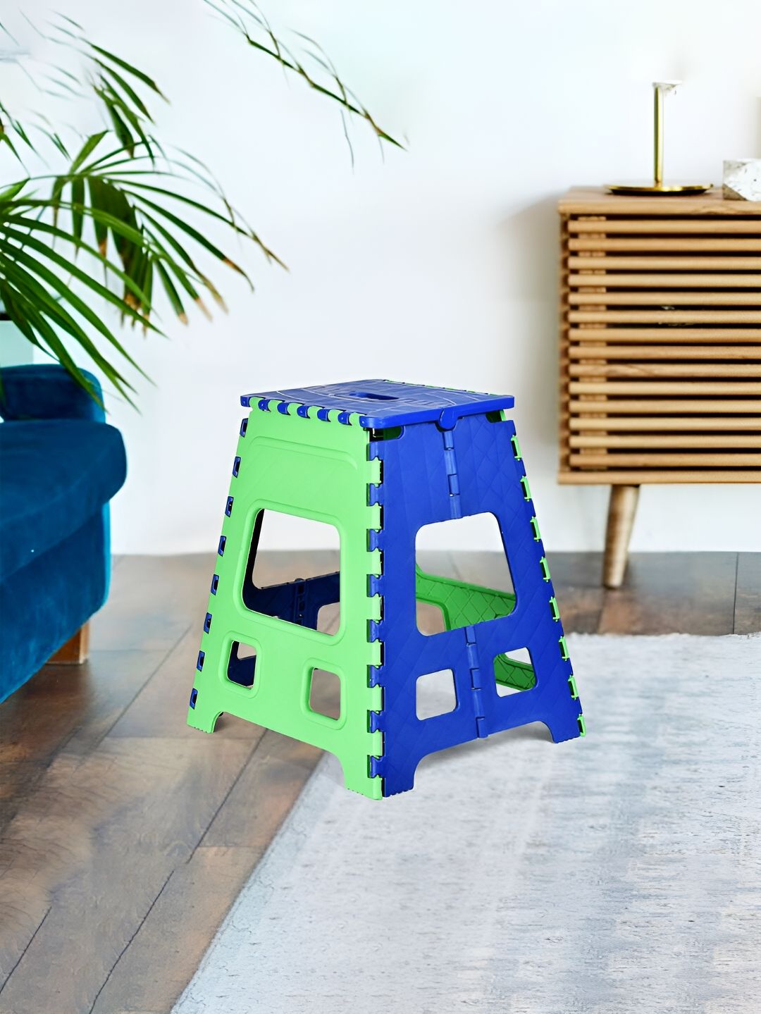 Kuber Industries Green & Blue Plastic Step Stool