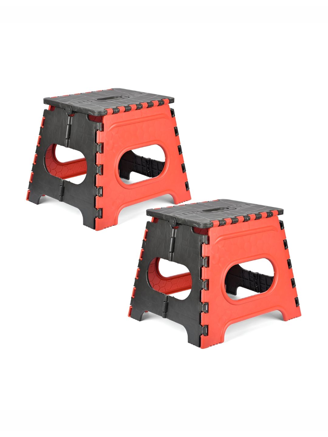 Kuber Industries Red & Black 2 Pieces Plastic Step Stool