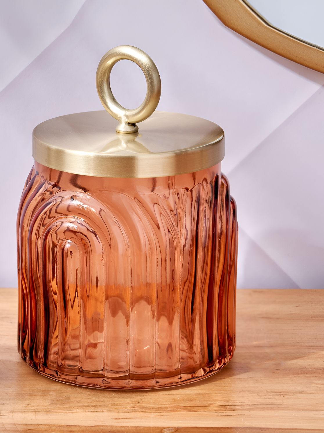 Home Centre Brown Textured Glass Cotton Jar