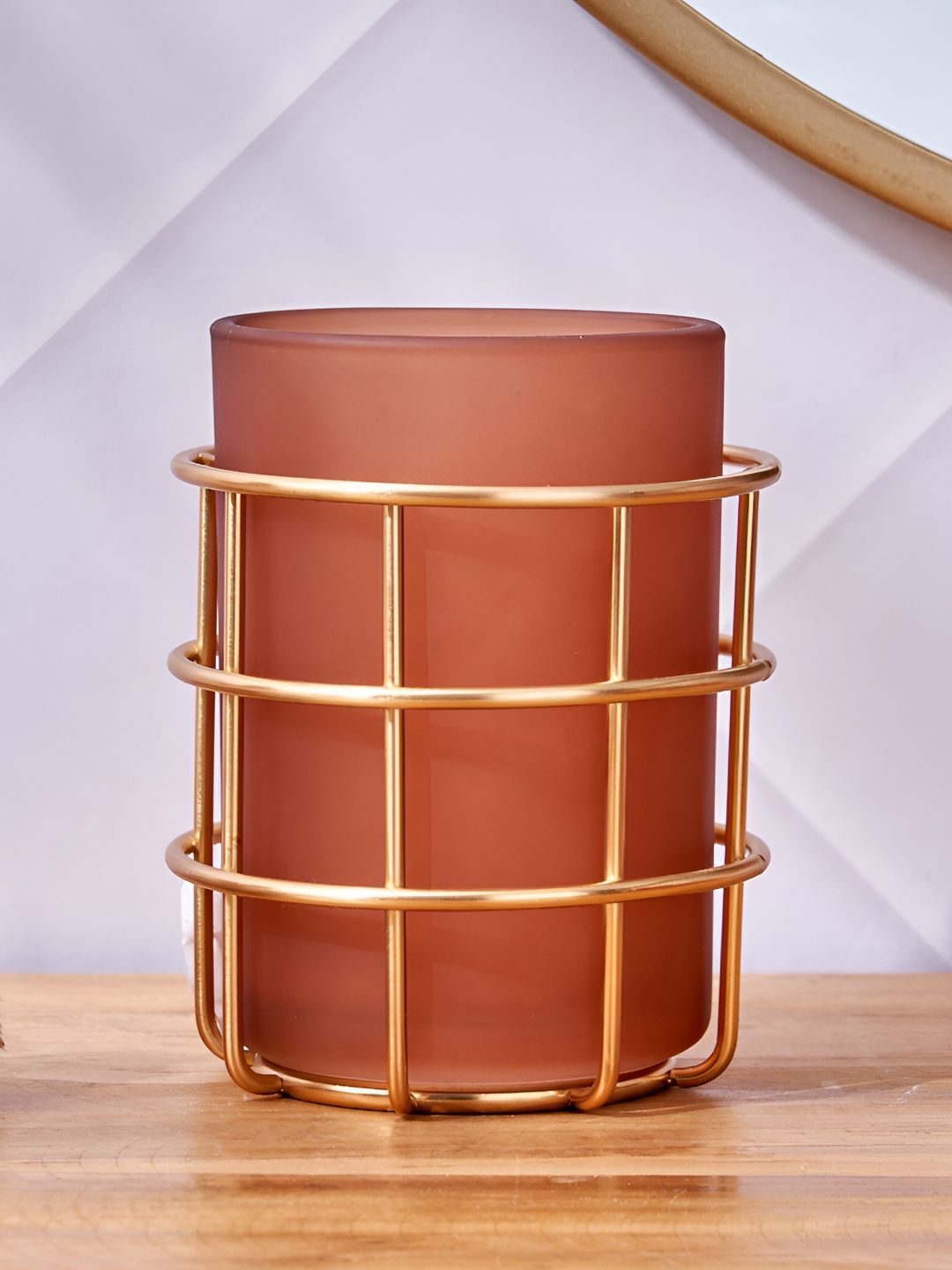 Home Centre Brown & Gold-Toned Glass Toothbrush Holder