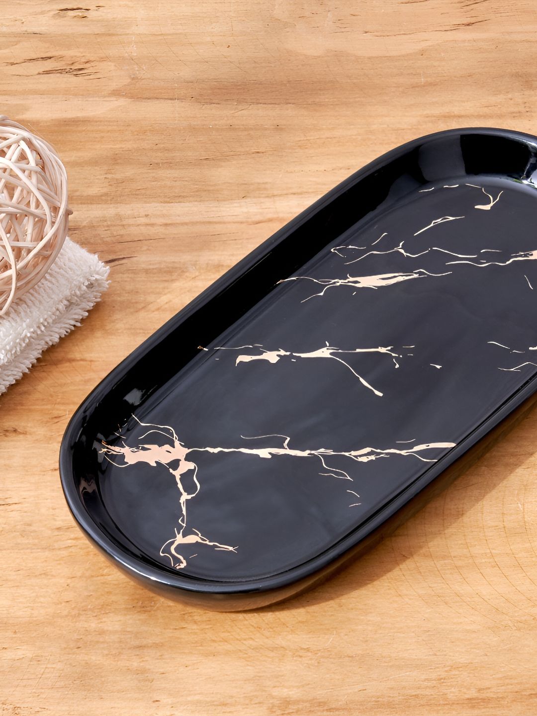 Home Centre Black & Gold-Toned Abstract Ceramic Bath Organiser