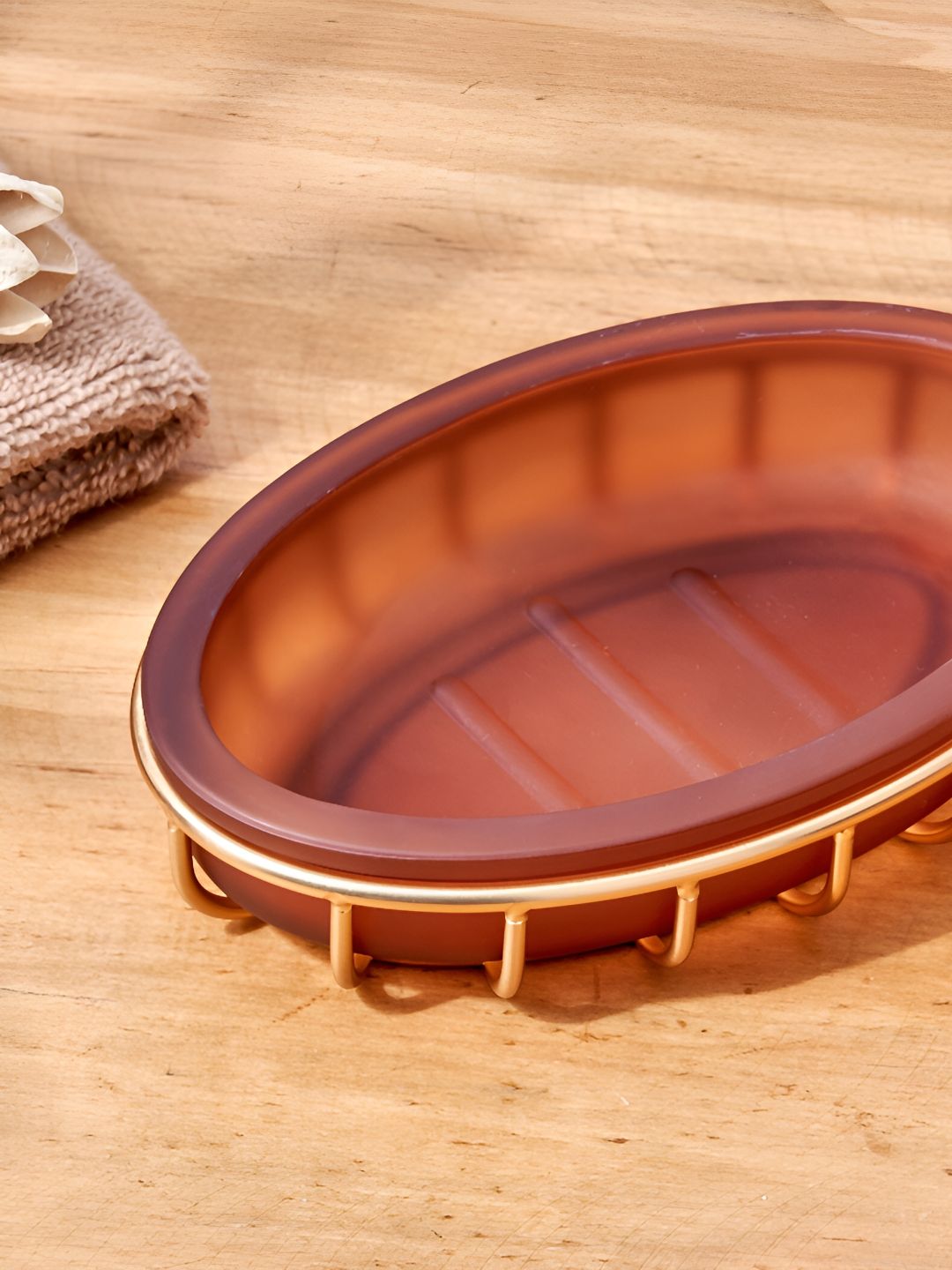 Home Centre Brown & Gold-Toned Glass Soap Dish