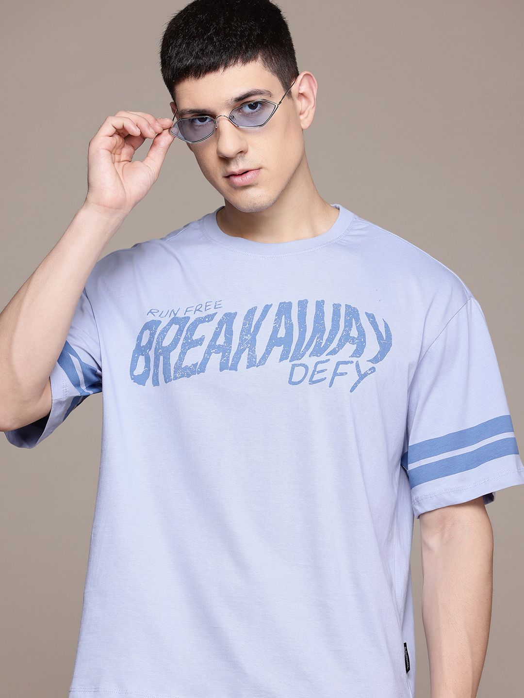 The Roadster Lifestyle Co. Typography Drop-Shoulder Sleeves Pure Cotton Oversized T-shirt