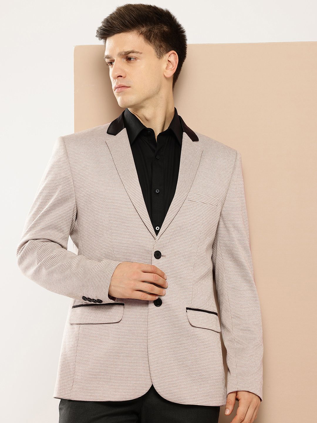 INVICTUS Slim Fit Self-Design Formal Blazer