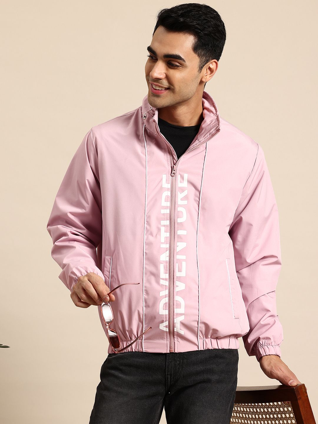 Mast & Harbour Typography Printed Bomber Jacket