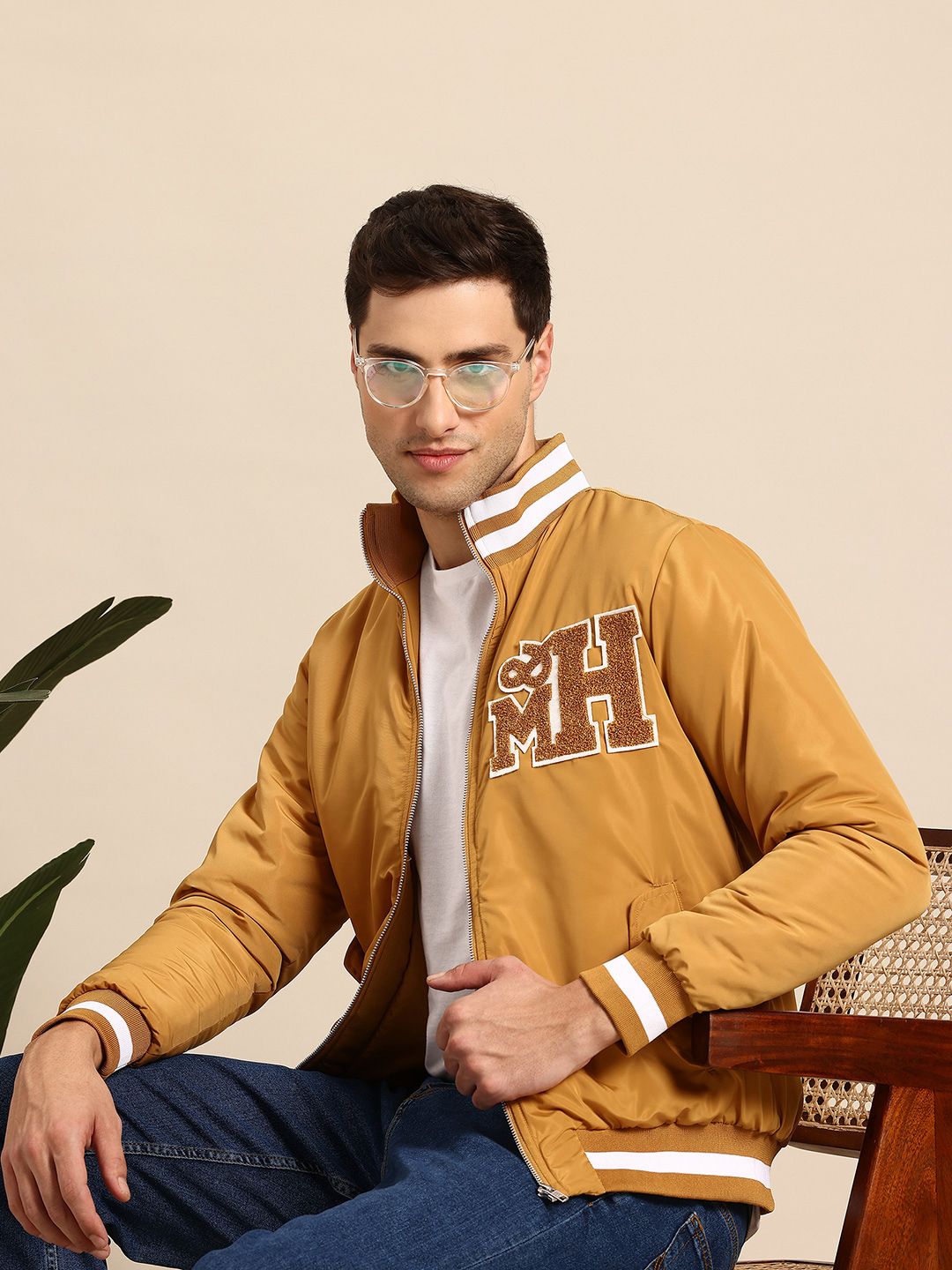 Mast & Harbour Bomber Jacket with Applique Detailing